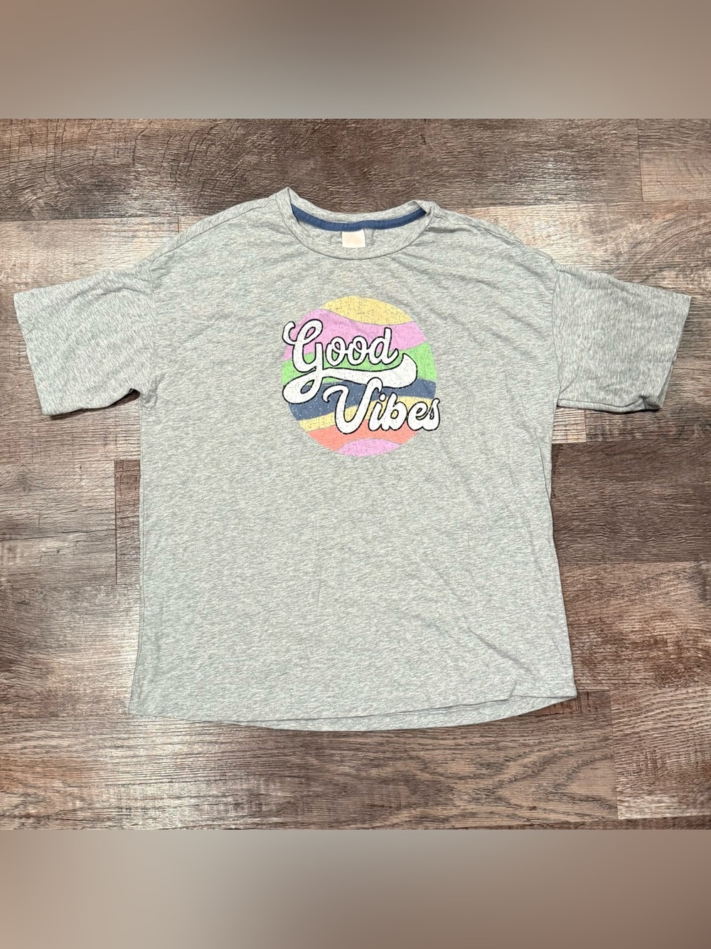 Secret Treasures Gray Oversized Graphic T-Shirt “Good Vibes” XS 0-2